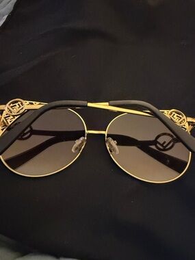 Gold Frame Black Lens Women's Aviator Sunglasses